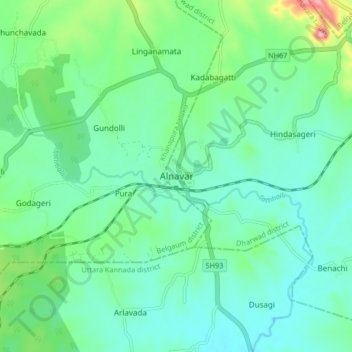 Mapa topográfico Alnavar, altitud, relieve