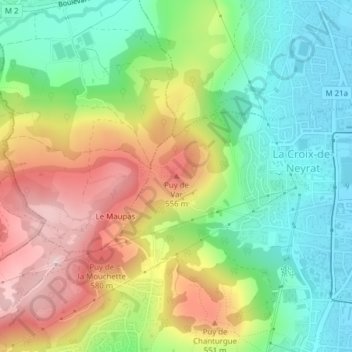 Mapa topográfico Puy de Var, altitud, relieve