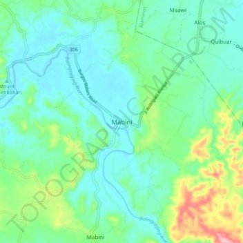 Mapa topográfico Mabini, altitud, relieve