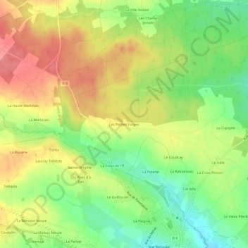 Mapa topográfico Les Petites Forges, altitud, relieve