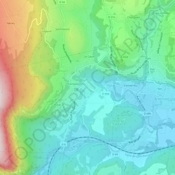 Mapa topográfico Massignieu, altitud, relieve