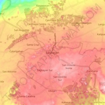 Mapa topográfico Sagbayan, altitud, relieve