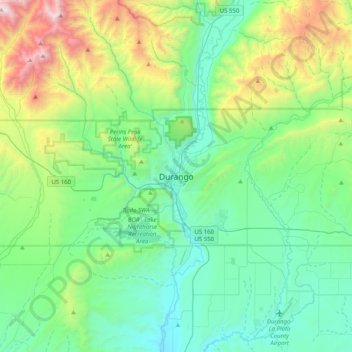 Mapa topográfico Durango, altitud, relieve