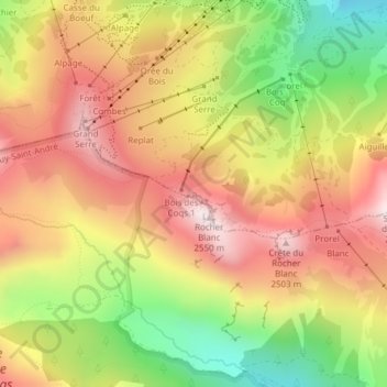 Mapa topográfico Via ferrata Rocher blanc facile, altitud, relieve