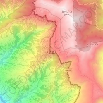 Mapa topográfico Sonada, altitud, relieve