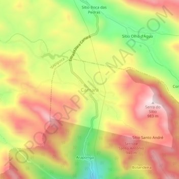 Mapa topográfico Camará, altitud, relieve