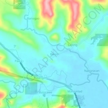 Mapa topográfico Bariis, altitud, relieve