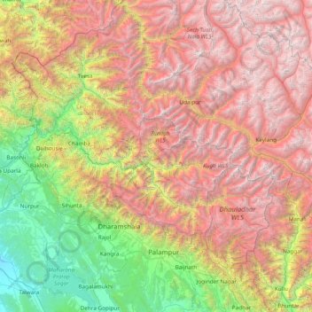 Mapa topográfico Chamba, altitud, relieve