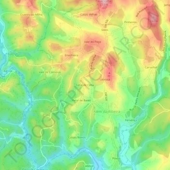 Mapa topográfico Fetal de Cima, altitud, relieve
