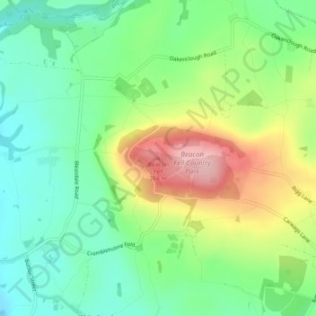 Mapa topográfico Beacon Fell, altitud, relieve