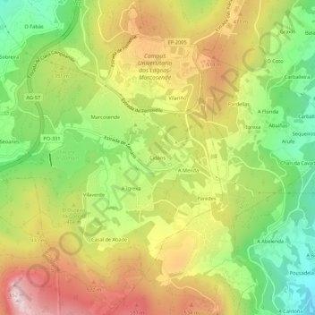 Mapa topográfico Cidáns, altitud, relieve