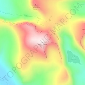 Mapa topográfico Beinn Dearg, altitud, relieve