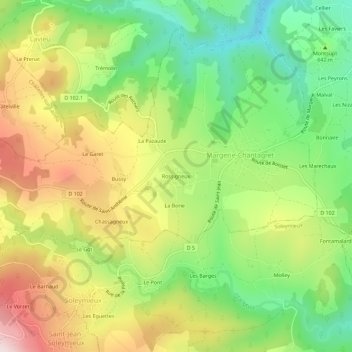 Mapa topográfico Rossigneux, altitud, relieve