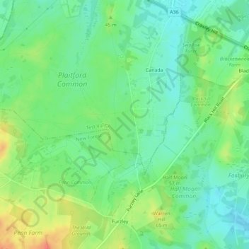 Mapa topográfico Canada Common, altitud, relieve