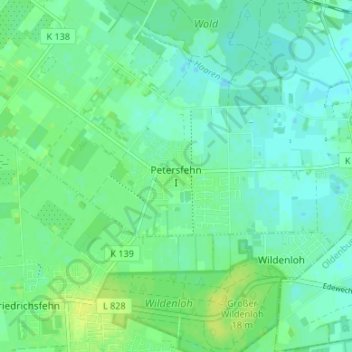 Mapa topográfico Petersfehn I, altitud, relieve