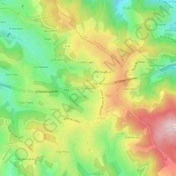 Mapa topográfico Le Bouton, altitud, relieve