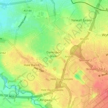 Mapa topográfico Davenport Green, altitud, relieve