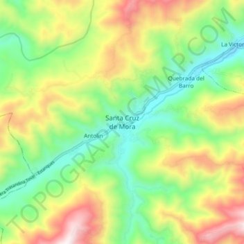 Mapa topográfico Santa Cruz de Mora, altitud, relieve
