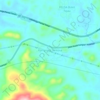 Mapa topográfico Kampung Sentosa, altitud, relieve