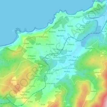 Mapa topográfico A Peneliña, altitud, relieve