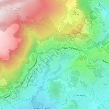 Mapa topográfico La Lauve, altitud, relieve