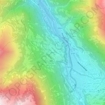 Mapa topográfico Sazos, altitud, relieve