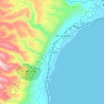 Mapa topográfico Obong, altitud, relieve