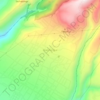Mapa topográfico Malchinguí, altitud, relieve