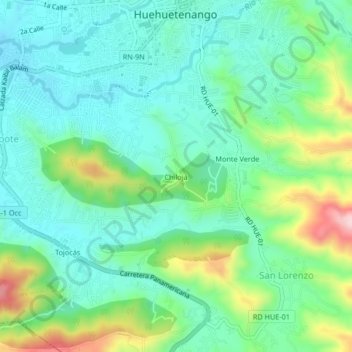 Mapa topográfico Chilojá, altitud, relieve