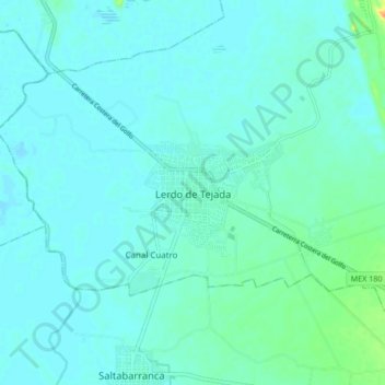 Mapa topográfico Lerdo de Tejada, altitud, relieve