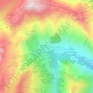 Mapa topográfico Pierre Aigue, altitud, relieve