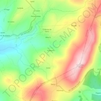 Mapa topográfico Guillamil, altitud, relieve