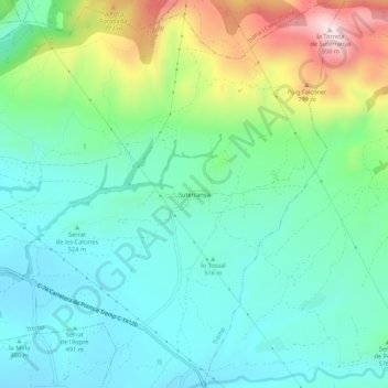 Mapa topográfico Suterranya, altitud, relieve