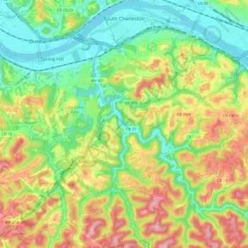 Mapa topográfico South Charleston, altitud, relieve