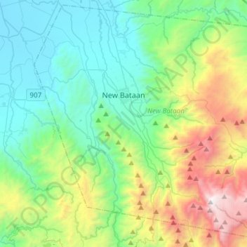 Mapa topográfico New Bataan, altitud, relieve