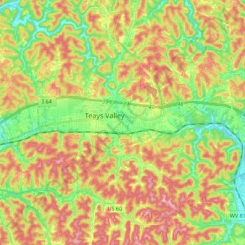 Mapa topográfico Teays Valley, altitud, relieve