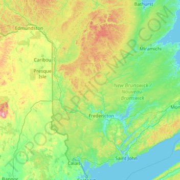 Mapa topográfico Saint John River, altitud, relieve