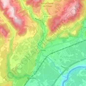Mapa topográfico Vinay, altitud, relieve