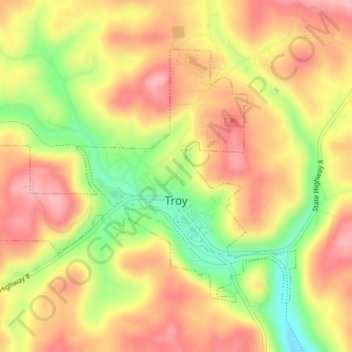Mapa topográfico Troy, altitud, relieve