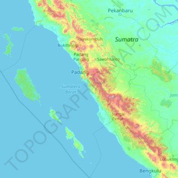 Mapa topográfico Sumatera Barat, altitud, relieve