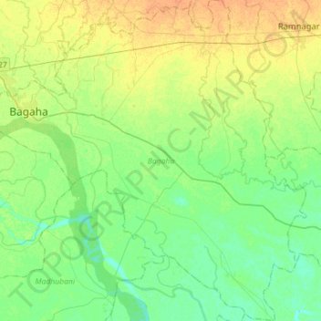 Mapa topográfico Bagaha, altitud, relieve