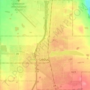 Mapa topográfico City of Leduc, altitud, relieve
