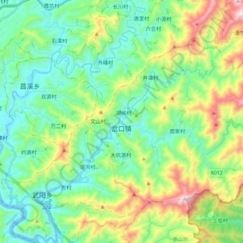 Mapa topográfico 岔口镇, altitud, relieve