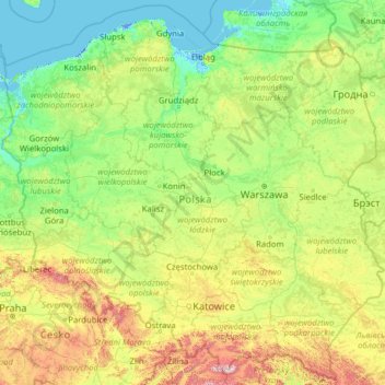 Mapa topográfico Poland, altitud, relieve