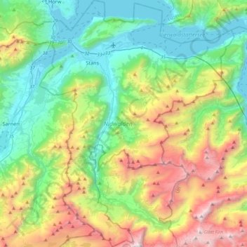 Mapa topográfico Nidwalden, altitud, relieve