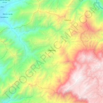 Mapa topográfico Sapillica, altitud, relieve