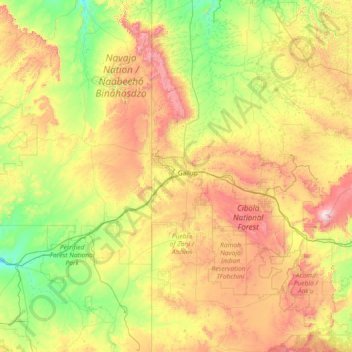 Mapa topográfico Eastern Navajo Agency, altitud, relieve