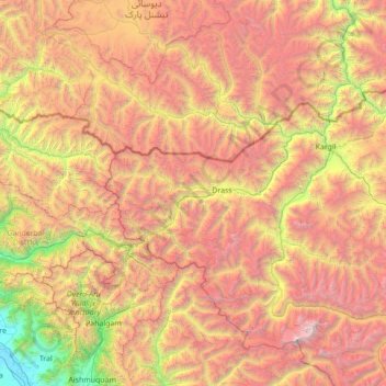 Mapa topográfico Kargil tehsil, altitud, relieve
