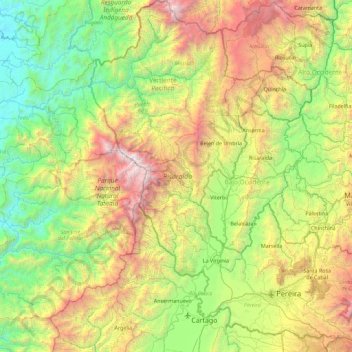 Mapa topográfico Risaralda, altitud, relieve
