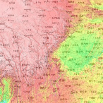 Mapa topográfico 四川省, altitud, relieve